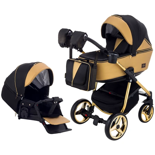 Универсальная коляска 2 в 1 Adamex Sierra Polar (Gold) SR436 черный (люрекс) - золотой кожа (перфорация)