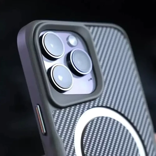 Чохол для iPhone Mobile Case TPU+PC Metal Buttons with MagSafe Carbon Grey для iPhone 16 Pro Max: Матеріали поликарбонат и полиуретан