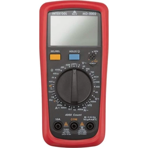 Мультиметр цифровой Intertool MD-0002: Постоянный ток 20 А, 10 А, 200 мА, 20 мА, 2 мА, 200 мкА