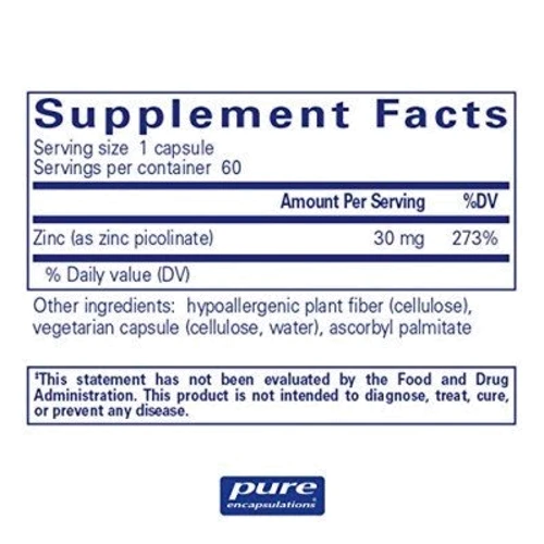 Pure Encapsulations Zinc 30 mg 60 caps Цинк (PE-00252): Форма випуску капсули