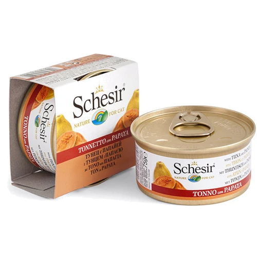 Натуральные консервы для кошек Schesir Tuna Papaya тунец с папайей в желе, 75 г
