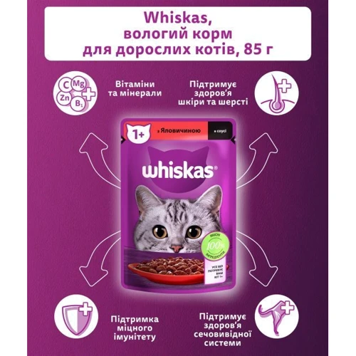 Упаковка влажного корма для кошек Whiskas говядина в соусе 28х85 г (5900951302695): Класс Премиум