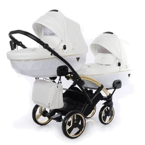 Универсальная коляска для двойни 2 в 1 Junama Diamond Individual Duo Slim 04, белый на золотой раме (JD-IN-DUOs-04): Материал колес полиуретан