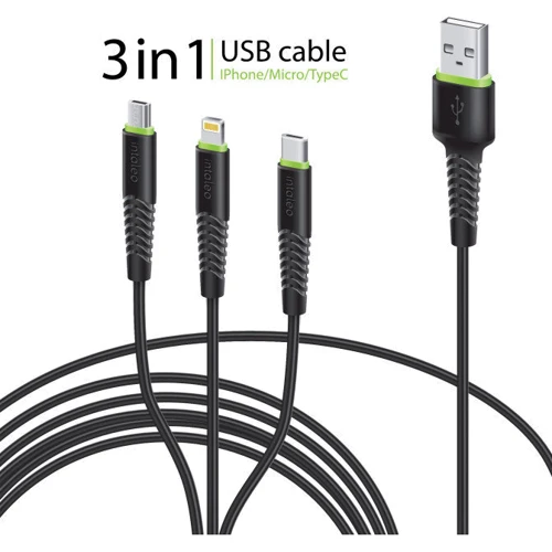 Кабель Intaleo USB Cable to Lightning/microUSB/USB-C 1.4m Black (CBFLEXU1): Тип USB Cable - Lightning/microUSB/USB-C