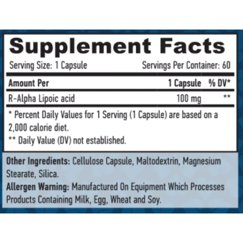 Haya Labs R-Alpha Lipoic Acid R-альфа-ліпоєва кислота 100 мг 60 веган капс: Вид Неферментные