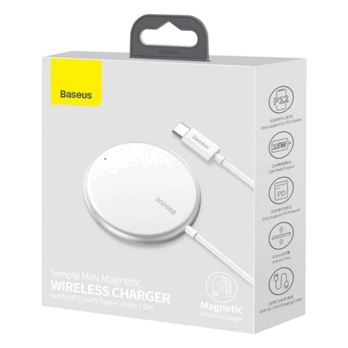Зарядний пристрій Baseus Wireless Charger MagSafe Simple Mini 15W White (WXJK-F02) for iPhone 16 I 15 I 14 I 13 I 12 series фото 10