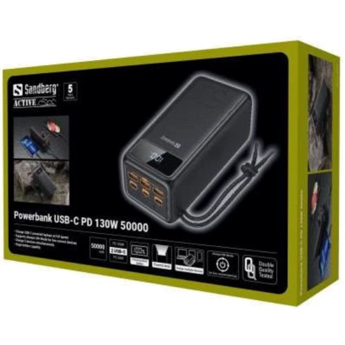 Зовнішній акумулятор Sandberg Power Bank 50000mAh PD 130W Black (420-75): Ємність батареї, мАг 50000