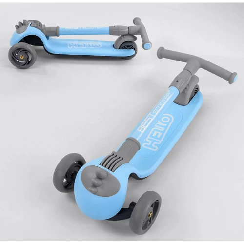 Самокат триколісний Best Scooter складаний алюмінієвий кермо, 3 колеса PU зі світлом Blue (102027): Конструкція рами складна