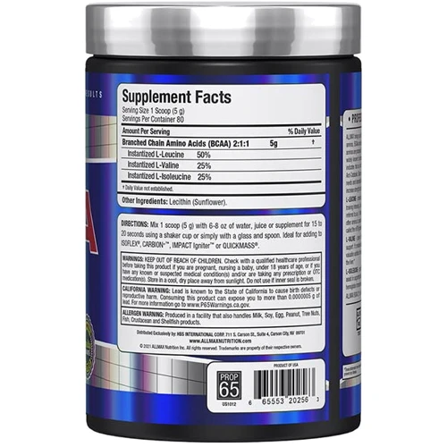 Аминокислота для спорта Allmax Nutrition BCAA 2:1:1 400 g /80 servings/ Natural: Вкус Без вкуса