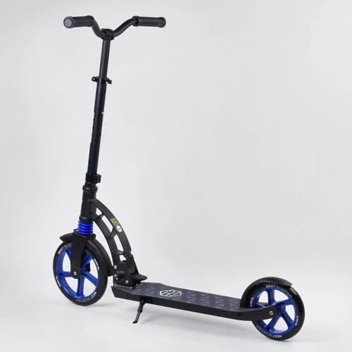 Самокат двухколесный Best Scooter с PU колесами, 1 амортизатором Black/Blue (99663): Материал колес полиуретан