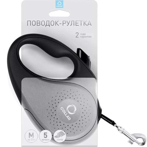 Поводок-рулетка Collar M для собак до 25 кг, 5 м Черный: Тип шнура Лента