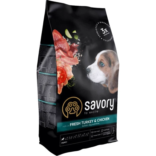 Сухой корм Savory для щенков со свежим мясом индейки и курицей, 3 кг (4820232630297)
