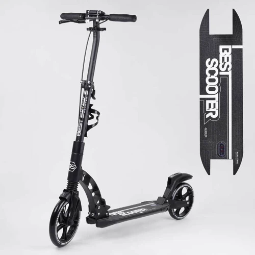 Самокат двухколесный Best Scooter PU колеса, 2 амортизатора, дисковый тормоз Black (100078)