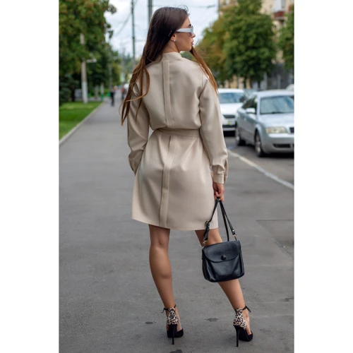 Платье FLFashion Хоо ХПХ 3255 50 бежевое повседневное до середины бедра: Состав Лен