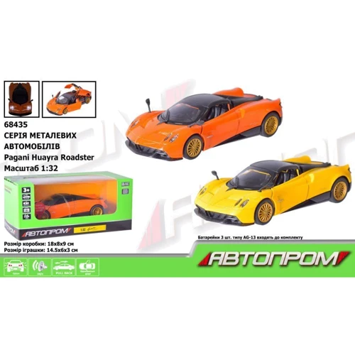 Машинка АвтоПром Pagani Huayra Roadster 1:32 (68435): Материал Пластик, Металл