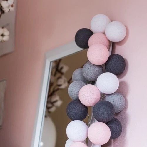 Гирлянда Cotton ball lights на 35 шаров 5,5м, Pink-Grey: Тип Хлопковые шарики