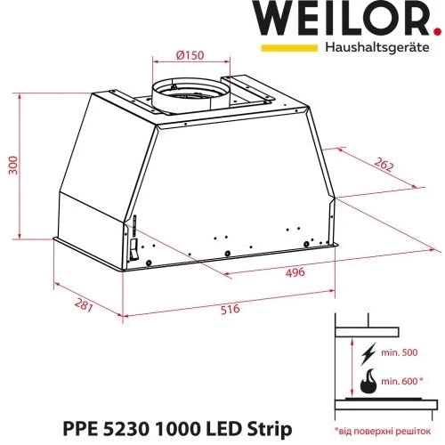 Вытяжка WEILOR PPE 5230 SS 1000 LED Strip фото 7
