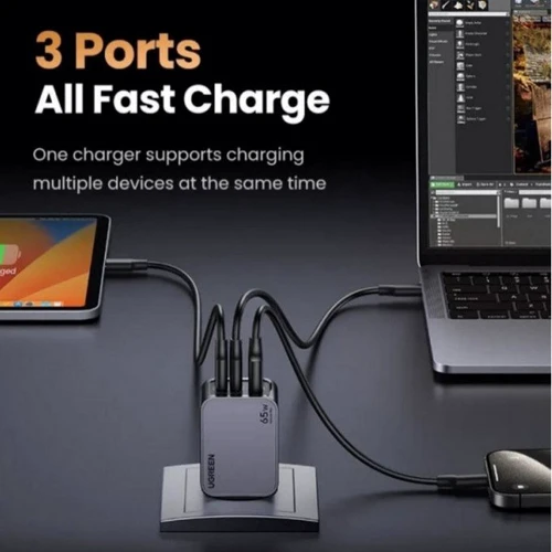 Зарядний пристрій Ugreen Wall Charger 2хUSB-C+USB X755 GaN 65W Nexode Pro Gray (25871): Кабель в комплекті отсутствует