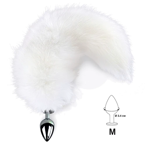 Металлическая анальная пробка с хвостом из натурального меха Art of Sex size M White fox