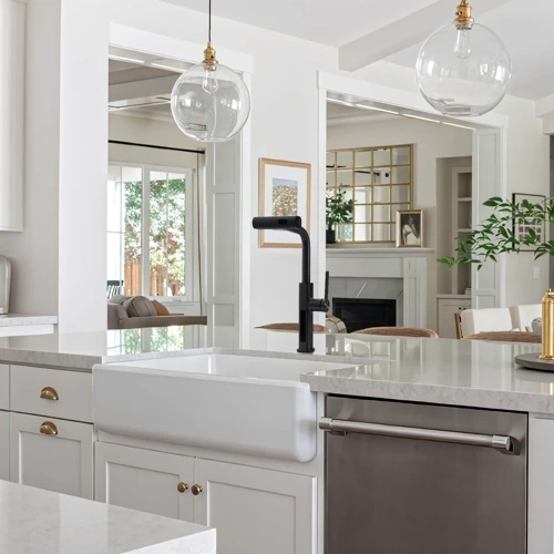 Смеситель для кухни Lefton Waterfall & Pull-Out Kitchen Faucet with Temperature Display-KF2209 Matt Black: Вид монтажа Врезной