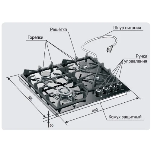 Варочная поверхность газовая Gefest ПВГ 2232-01 К56: Количество конфорок 4