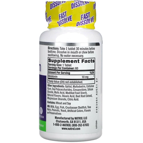 Natrol Melatonin 10 mg Fast Dissolve Мелатонин с цитрусовым вкусом 60 таблеток: Форма выпуска Таблетки