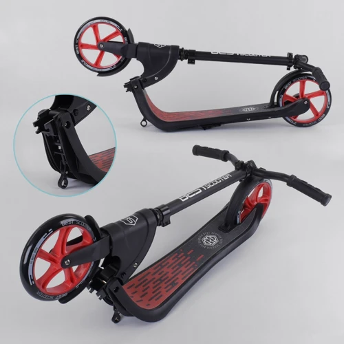 Самокат двоколісний Best Scooter c PU колесами, широким велосипедним кермом, новим затискачем керма Black / Red (98442): Тип коліс литі
