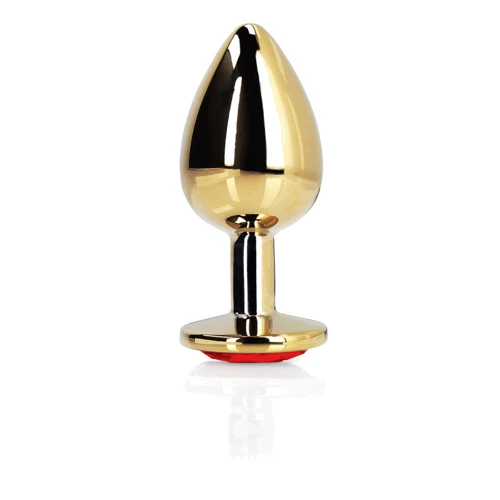 Металлическая анальная пробка Ouch! Heart Gem Gold - Ruby Red, М