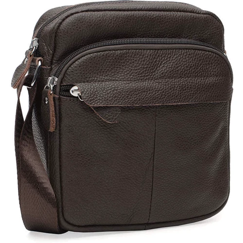 Мужская сумка через плечо Borsa Leather коричневая (K10082-brown): Фактура Матовая, Зернистая