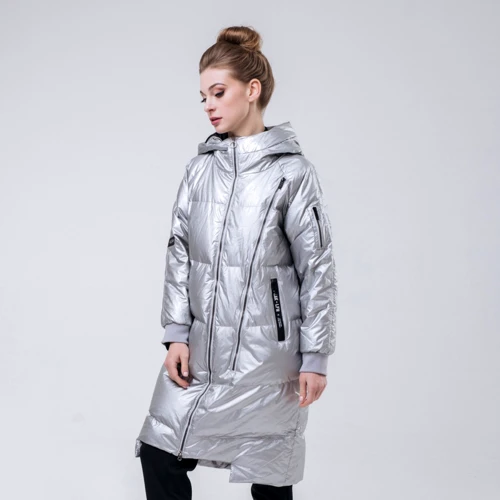 Пуховик Peak FW594002-SIL 40 серебристый зима с капюшоном длинный: Длина рукава Длинный