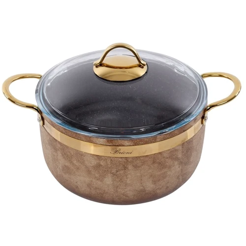Кастрюля Brioni Royal Stone Ti̇gereye Gold антипригарная 24 см 5 л (764-047)