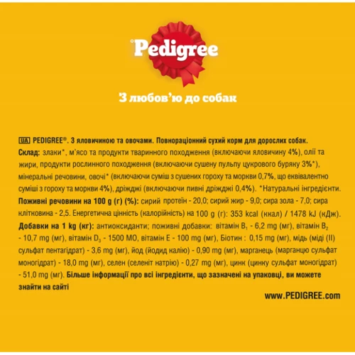 Сухой корм Pedigree для взрослых собак с говядиной и овощами 12кг (5998749145043): Порода Все породы