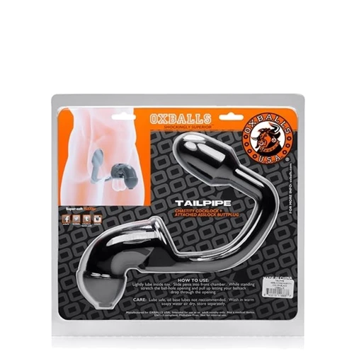 Сексуальный замок для пениса с анальной пробкой Oxballs TAILPIPE Cock Cage Anal Lock от Mister B, 9x3 см