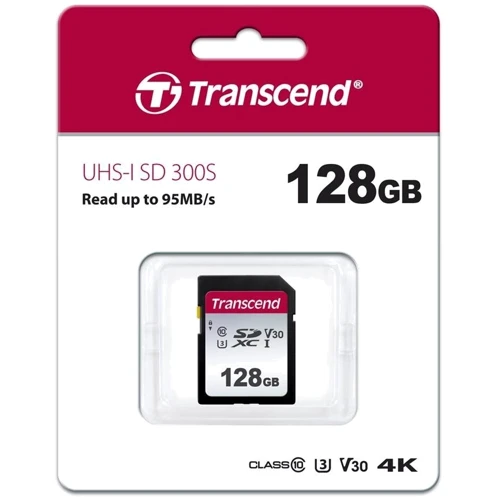 Карта памяти Transcend 128GB SDXC Class 10 UHS-I U3 V30 (TS128GSDC300S): Тип карты SDXC