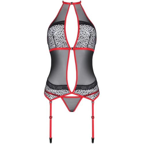 Корсет с пажами Passion SATARA CORSET Вlack/Red XXL/XXXL (стринги в наборе)