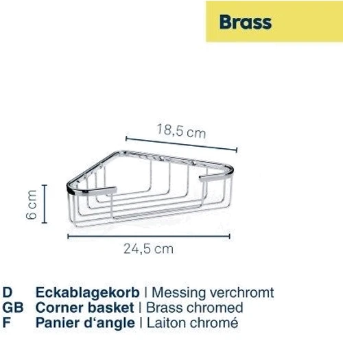 Полка-сетка угловая для ванной комнаты KELA Brass серебристый 24.5х18.5 см (21916)