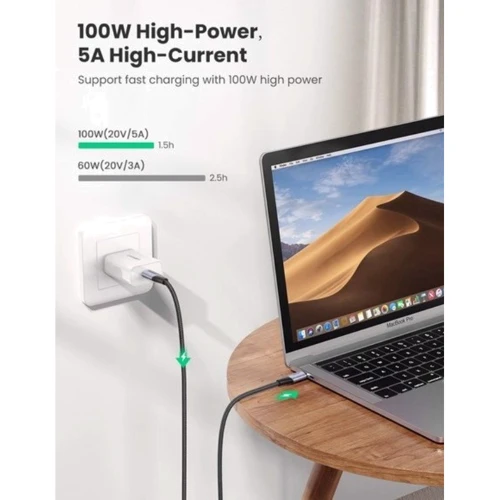 Кабель Ugreen USB-C to USB-C 100W 5A Gen2 10Gbps 1m Black (80150): Тип USB-C - USB-C