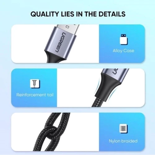 Кабель Ugreen Aluminum Braid USB Cable to USB-C 1m Black (60126) фото 6