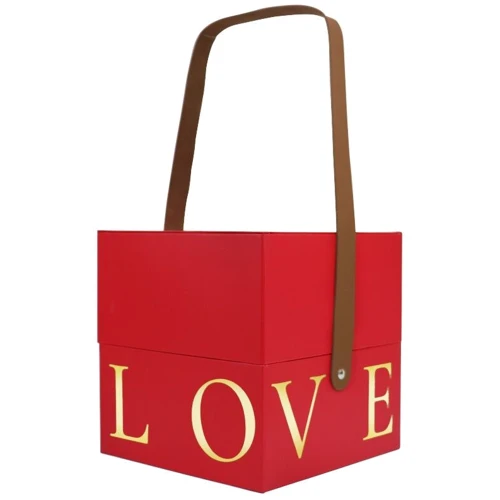Подарочная коробка с ручкой LOVE красная, S - 16,5х16,5х17 см: Производитель Украина