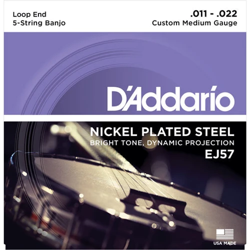Струна для гитар Струны D`ADDARIO EJ57 BANJO NICKEL CUSTOM MEDIUM 5 STRING 11-22