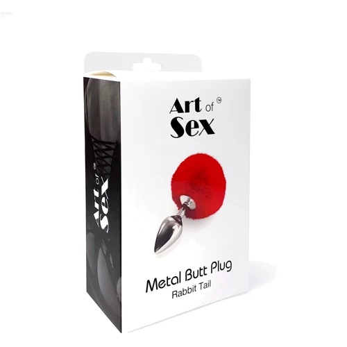 Металлическая анальная пробка М Art of Sex - Metal Butt plug Rabbit Tail, красный