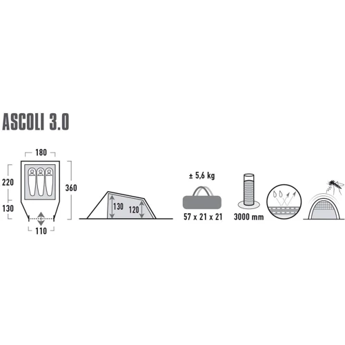 Палатка High Peak Ascoli 3.0 Nimbus Grey: Количество мест 3