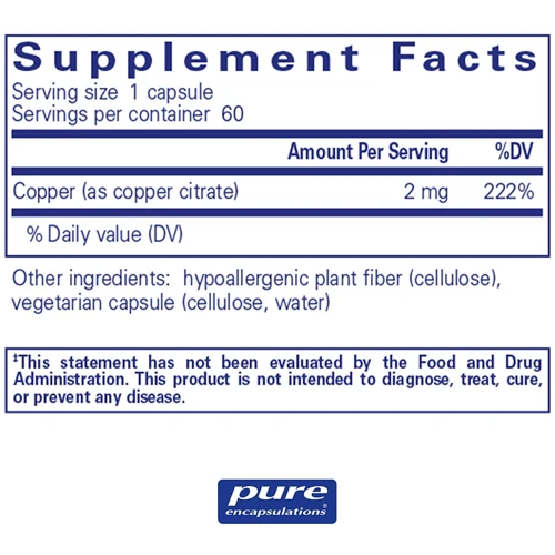Pure Encapsulations Copper (citrate) 60 caps Медь (цитрат) (PE-00456): Тип Медь
