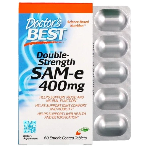 Doctor's Best, SAM-e Double Strength 400 mg Аденозилметионин 60 таблеток