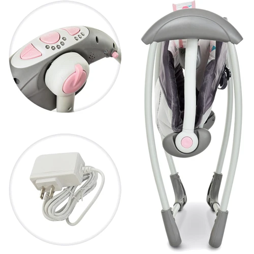 Крісло-гойдалка Mastela Deluxe Portable Swing Сіро-рожева (6504): Додаткові зручності дуга с игрушками, блок с музыкой, вибрация, ремни безопасности