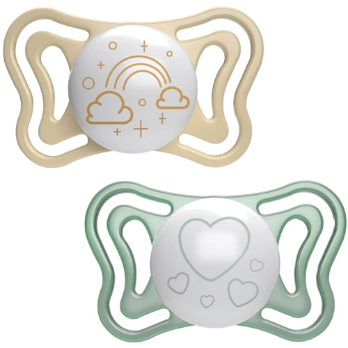 Пустышка силиконовая Chicco Physio Light, 2-6 мес., с футляром, люминесцентная, 2 шт. (71037.41)