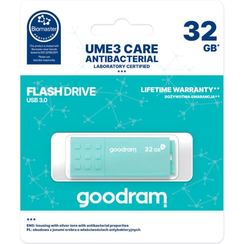 USB-флешка Goodram 32GB UME3 USB 3.2 Care Green (UME3-0320CRR11): Объем памяти 32 GB