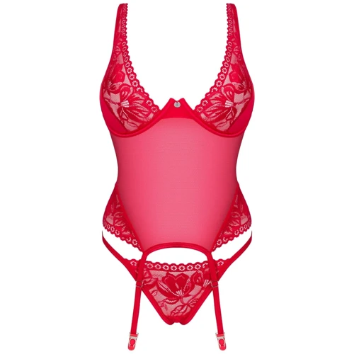Прозрачный корсет Obsessive Lacelove corset XL/2XL Red