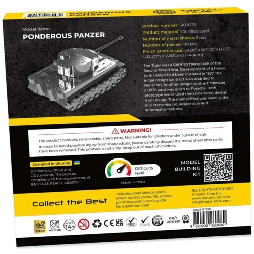 Коллекционная модель-конструктор Metal Time Ponderous Panzer Heavy Tank Тигр (MT020) фото 8
