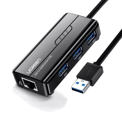 Адаптер Ugreen Adapter USB to 3хUSB 3.0+RJ45 Black (20265): Колір черный